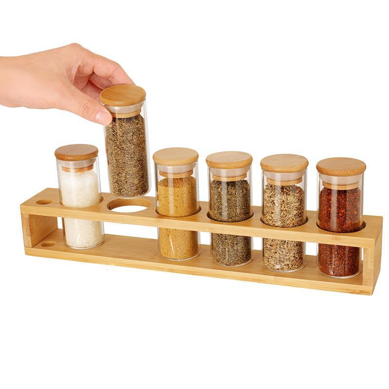 Airtight jar Bamboo lid glass storage jar